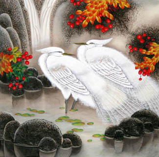 Chinese Egret Painting,66cm x 66cm,2703005-x