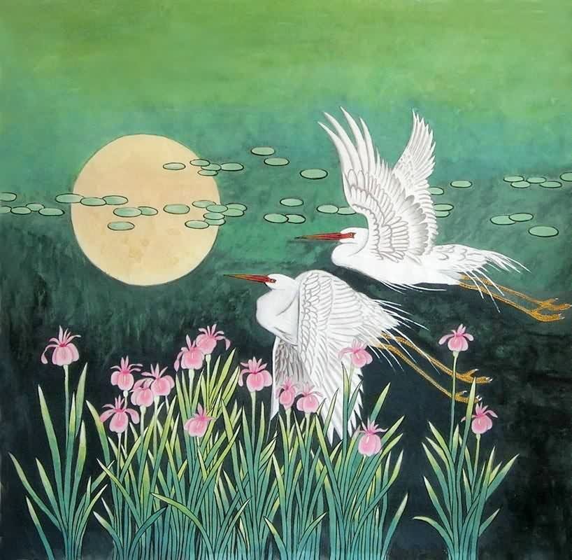 Chinese Egret Painting Egret 2720002, 69cm x 69cm(27〃 x 27〃)