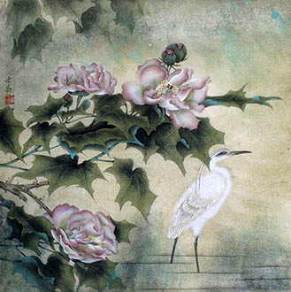 Chinese Egret Painting,66cm x 66cm,xsc21211001-x