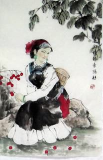 Chinese Ethnic Minority Painting,69cm x 46cm,3812013-x