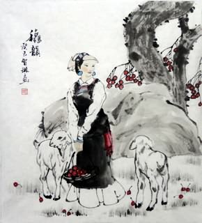 Chinese Ethnic Minority Painting,50cm x 50cm,3813012-x