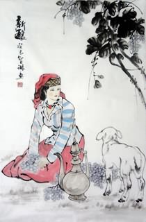Chinese Ethnic Minority Painting,69cm x 46cm,3813025-x