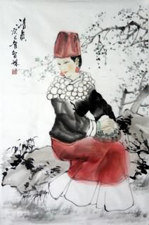Chinese Ethnic Minority Painting,69cm x 46cm,3813030-x