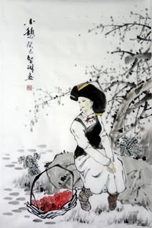 Chinese Ethnic Minority Painting,69cm x 46cm,3813034-x