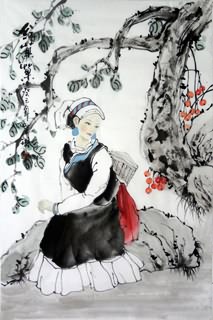 Chinese Ethnic Minority Painting,69cm x 46cm,3813041-x