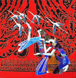 Chinese Ethnic Minority Painting,69cm x 69cm,3815018-x