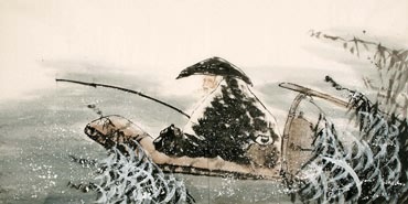 Chinese Fishman Farmer Painting,66cm x 130cm,3340006-x