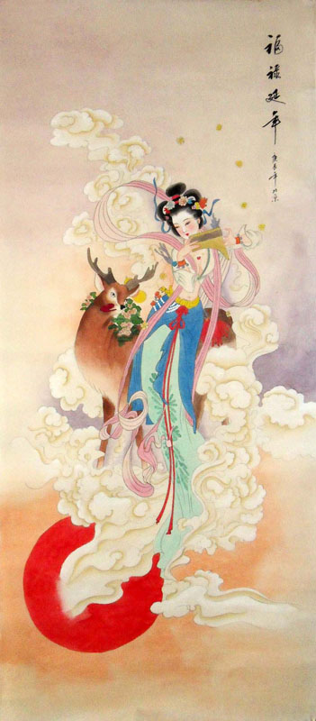 Chinese Flying Apsaras Painting 3336004, 48cm x 114cm(19〃 x 45〃)