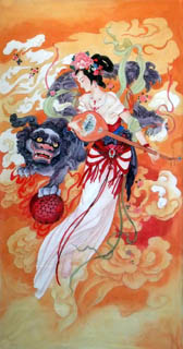 Chinese Flying Apsaras Painting,66cm x 136cm,3807006-x