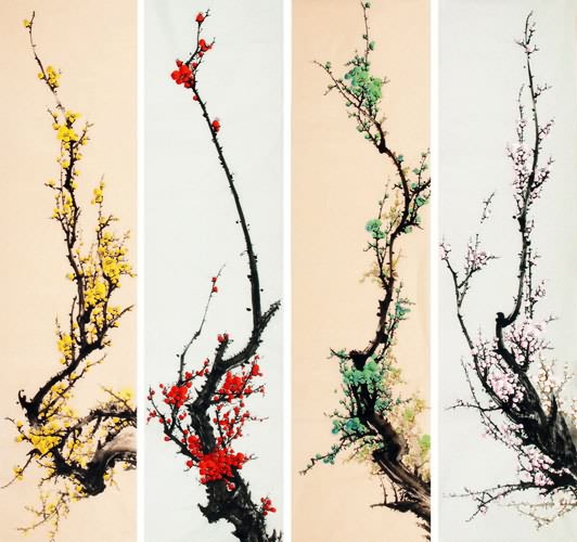 Four Screens of Flowers and Birds,33cm x 130cm(13〃 x 51〃),2340116-z