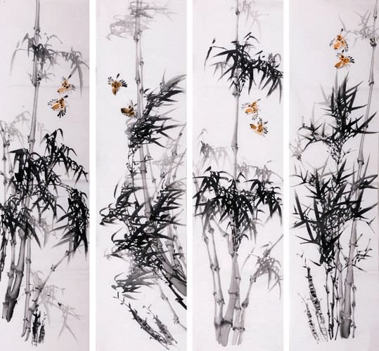 Four Screens of Flowers and Birds,34cm x 138cm(13〃 x 54〃),2340118-z