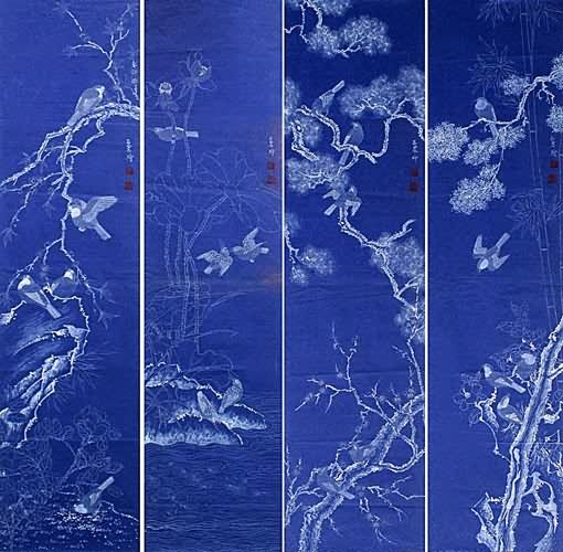 Four Screens of Flowers and Birds,33cm x 130cm(13〃 x 51〃),2471006-z