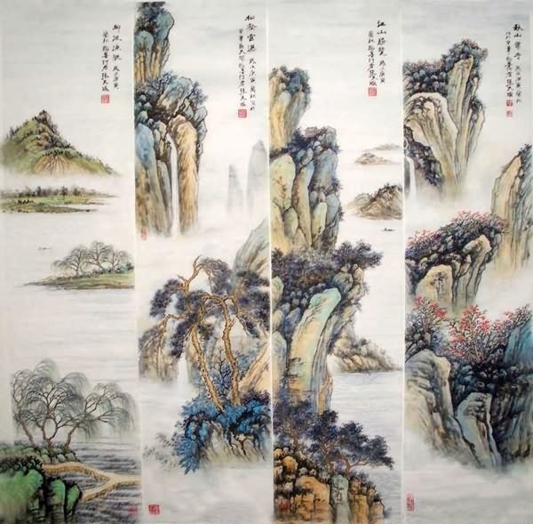 Four Screens of Landscapes,35cm x 136cm(14〃 x 53〃),1006085-z