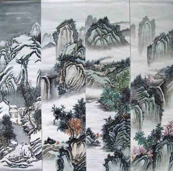 Four Screens of Landscapes,35cm x 136cm(14〃 x 53〃),1101003-z