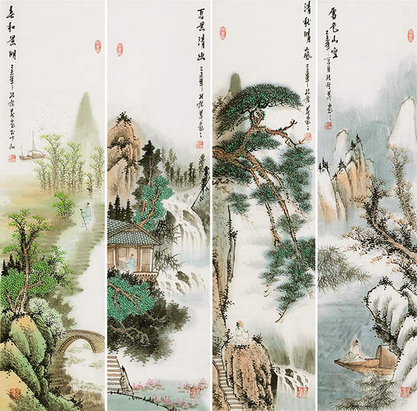 Four Screens of Landscapes,35cm x 136cm(14〃 x 53〃),kqy11183001-z