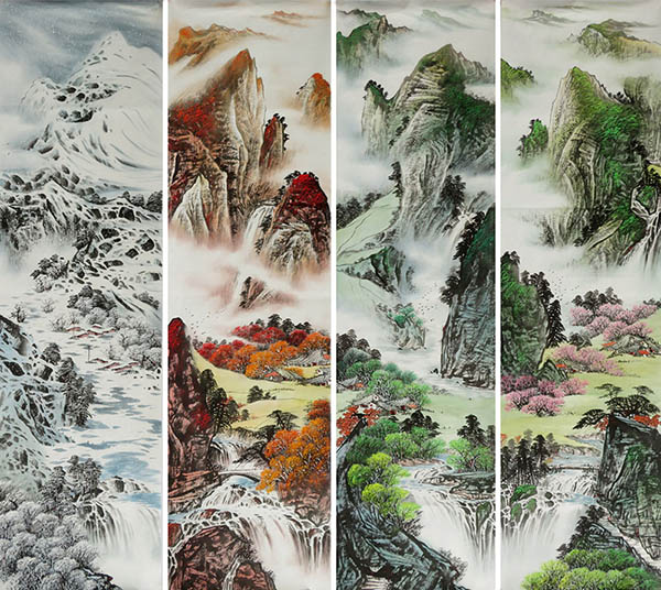 Four Screens of Landscapes,50cm x 180cm(20〃 x 71〃),lzw11223001-z