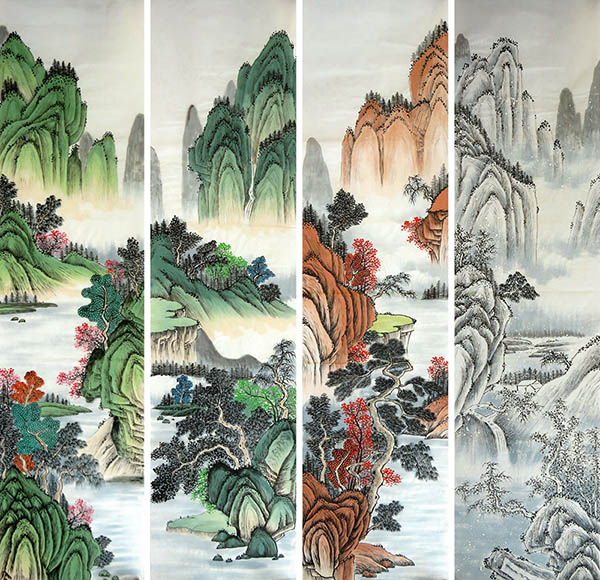 Four Screens of Landscapes,35cm x 136cm(14〃 x 53〃),lzw11223005-z