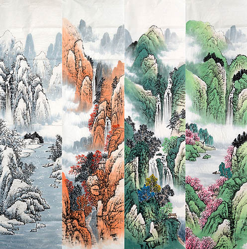 Four Screens of Landscapes,35cm x 136cm(14〃 x 53〃),lzw11223007-z