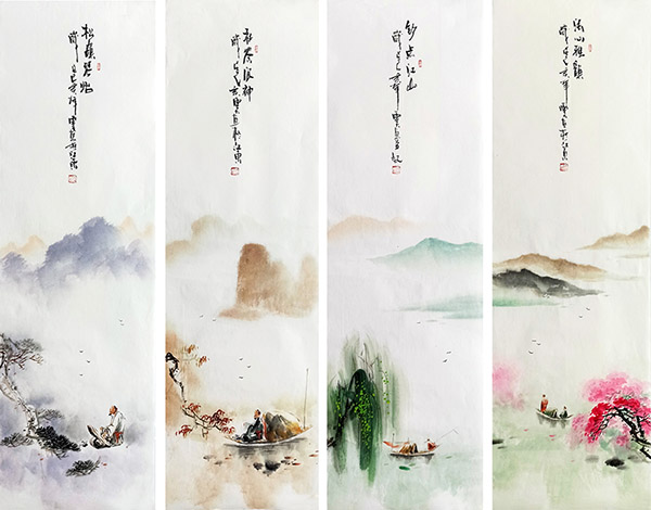 Four Screens of Landscapes,30cm x 100cm(12〃 x 39〃),qzm11225002-z