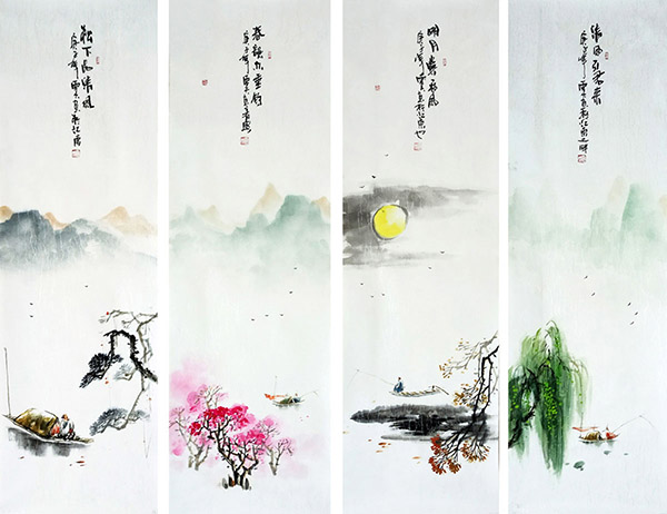 Four Screens of Landscapes,30cm x 100cm(12〃 x 39〃),qzm11225003-z