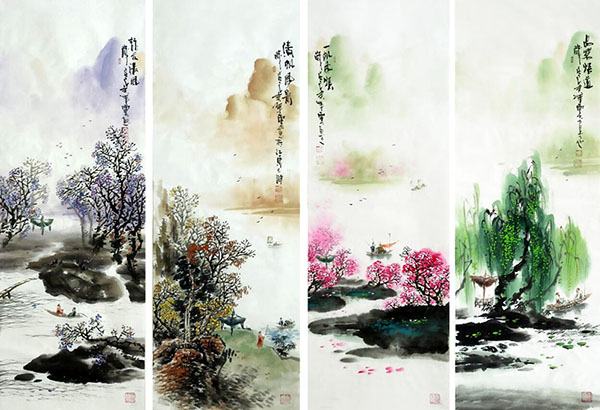 Four Screens of Landscapes,33cm x 110cm(13〃 x 43〃),qzm11225004-z