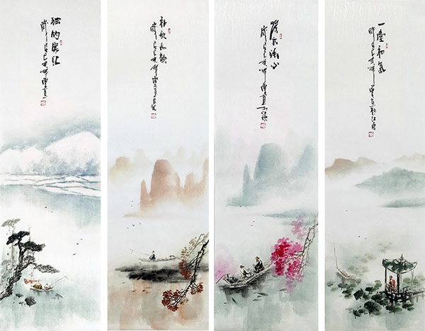 Four Screens of Landscapes,30cm x 100cm(12〃 x 39〃),qzm11225005-z