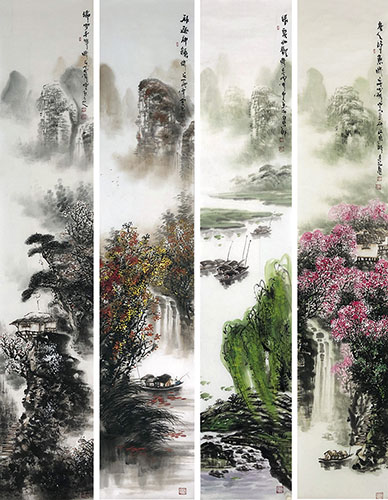 Four Screens of Landscapes,33cm x 180cm(13〃 x 71〃),qzm11225006-z