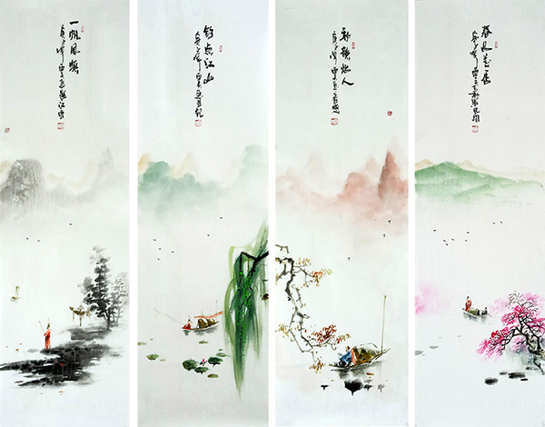 Four Screens of Landscapes,30cm x 100cm(12〃 x 39〃),qzm11225008-z