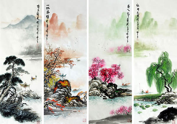 Four Screens of Landscapes,33cm x 110cm(13〃 x 43〃),qzm11225009-z