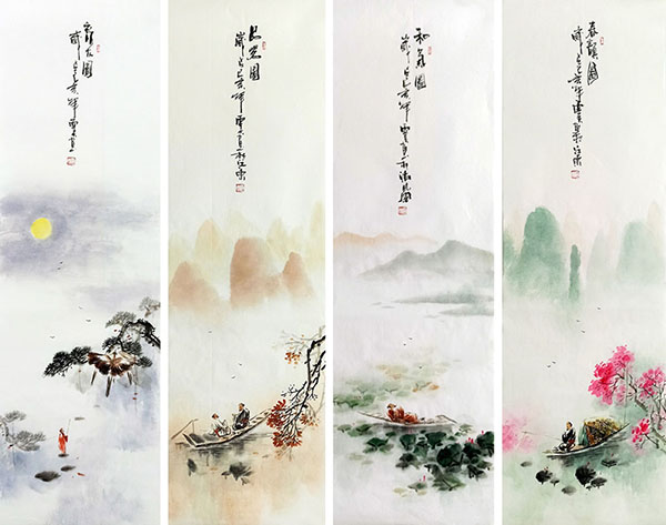 Four Screens of Landscapes,30cm x 100cm(12〃 x 39〃),qzm11225010-z