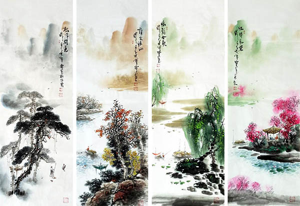 Four Screens of Landscapes,33cm x 110cm(13〃 x 43〃),qzm11225012-z