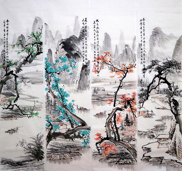 Four Screens of Landscapes,35cm x 136cm(14〃 x 53〃),sw11226003-z