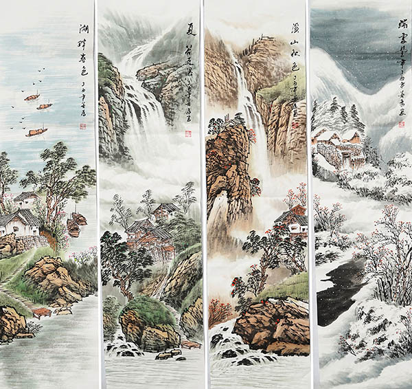 Four Screens of Landscapes,35cm x 136cm(14〃 x 53〃),sw11226004-z