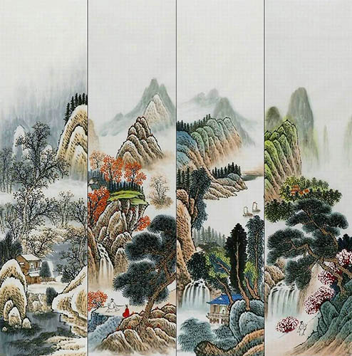 Four Screens of Landscapes,35cm x 136cm(14〃 x 53〃),yf11224004-z
