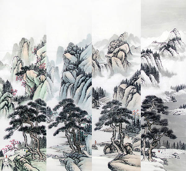 Four Screens of Landscapes,25cm x 100cm(9.8〃 x 39〃),yf11224006-z