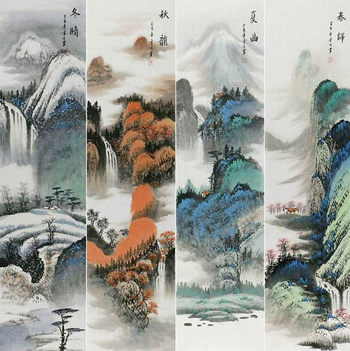 Four Screens of Landscapes,35cm x 136cm(14〃 x 53〃),yf11224007-z