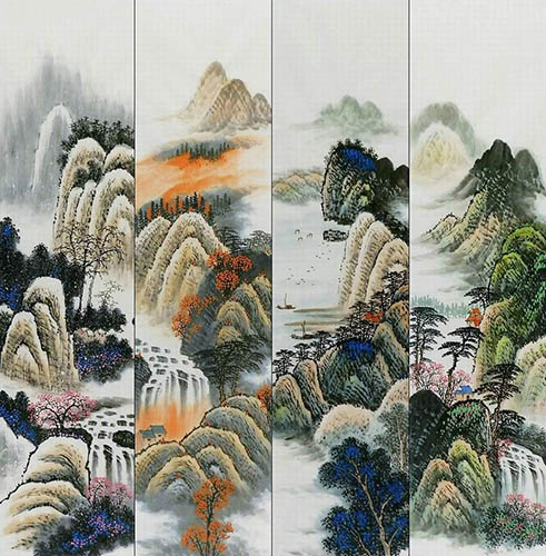 Four Screens of Landscapes,35cm x 136cm(14〃 x 53〃),yf11224009-z