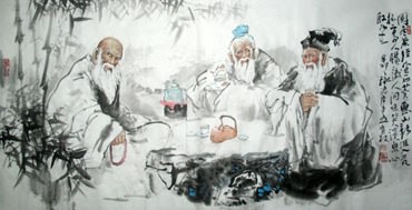Chinese Gao Shi Play Chess Tea Song Painting,69cm x 138cm,3447016-x