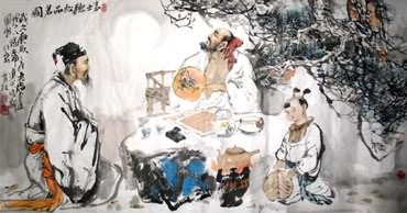 Chinese Gao Shi Play Chess Tea Song Painting,69cm x 138cm,3447025-x