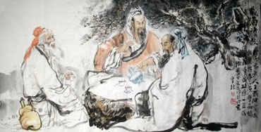 Chinese Gao Shi Play Chess Tea Song Painting,69cm x 138cm,3447095-x