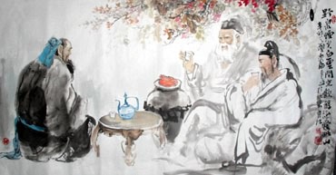 Chinese Gao Shi Play Chess Tea Song Painting,69cm x 138cm,3447104-x