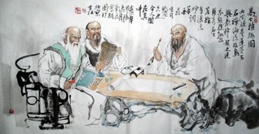 Chinese Gao Shi Play Chess Tea Song Painting,69cm x 138cm,3447111-x