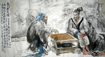 Chinese Gao Shi Play Chess Tea Song Painting,97cm x 180cm,3447119-x