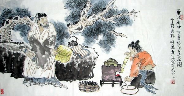 Gao Shi Play Chess Tea Song,50cm x 100cm(19〃 x 39〃),3518115-z