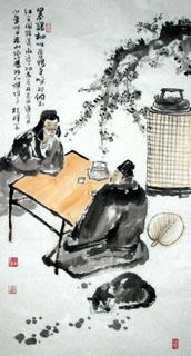 Chinese Gao Shi Play Chess Tea Song Painting,50cm x 100cm,3518117-x