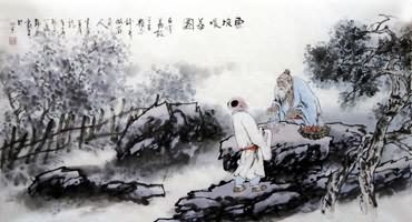 Chinese Gao Shi Play Chess Tea Song Painting,50cm x 100cm,3711018-x