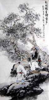 Chinese Gao Shi Play Chess Tea Song Painting,50cm x 100cm,3711019-x