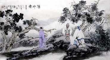 Chinese Gao Shi Play Chess Tea Song Painting,50cm x 100cm,3711025-x