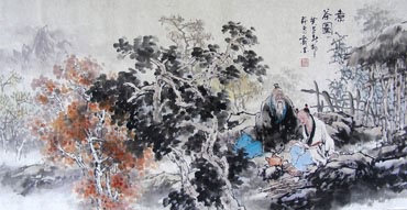 Chinese Gao Shi Play Chess Tea Song Painting,50cm x 100cm,3711061-x