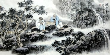 Chinese Gao Shi Play Chess Tea Song Painting,50cm x 100cm,3711071-x